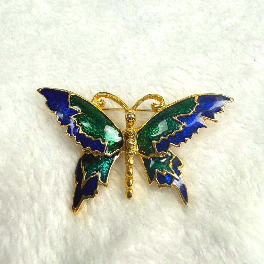 Vintage Gerrys Gold Tone Filigree Butterfly Brooch & Enamel Butterfly Pin Set